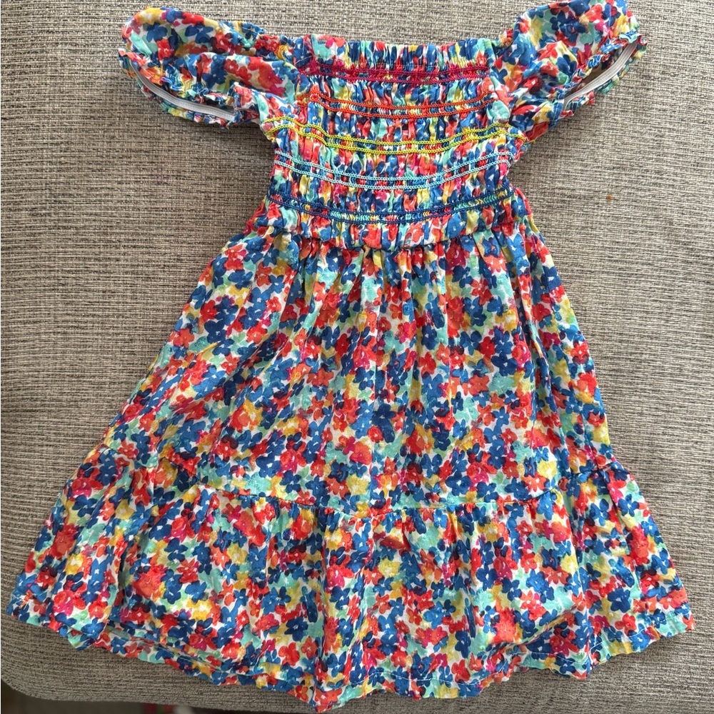 Papermoon Red and Blue Smocked Off-Shoulder Sundress